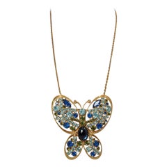 Vintage Blue Crystal Butterfly Brooch/Pendant Necklace