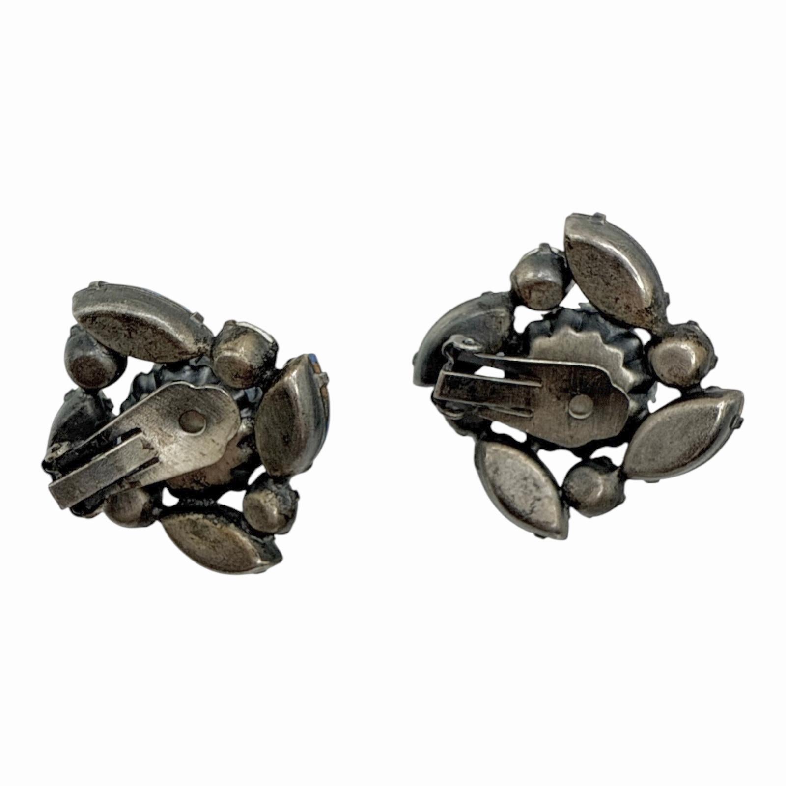 De las mujeres Pendientes vintage de clip de cristal azul, estilo austriaco de los años 50 en venta