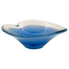 Vintage Blue Crystal Coquille Bowl by Paul Kedelv, Reijmyre Glasbruk, 1960s