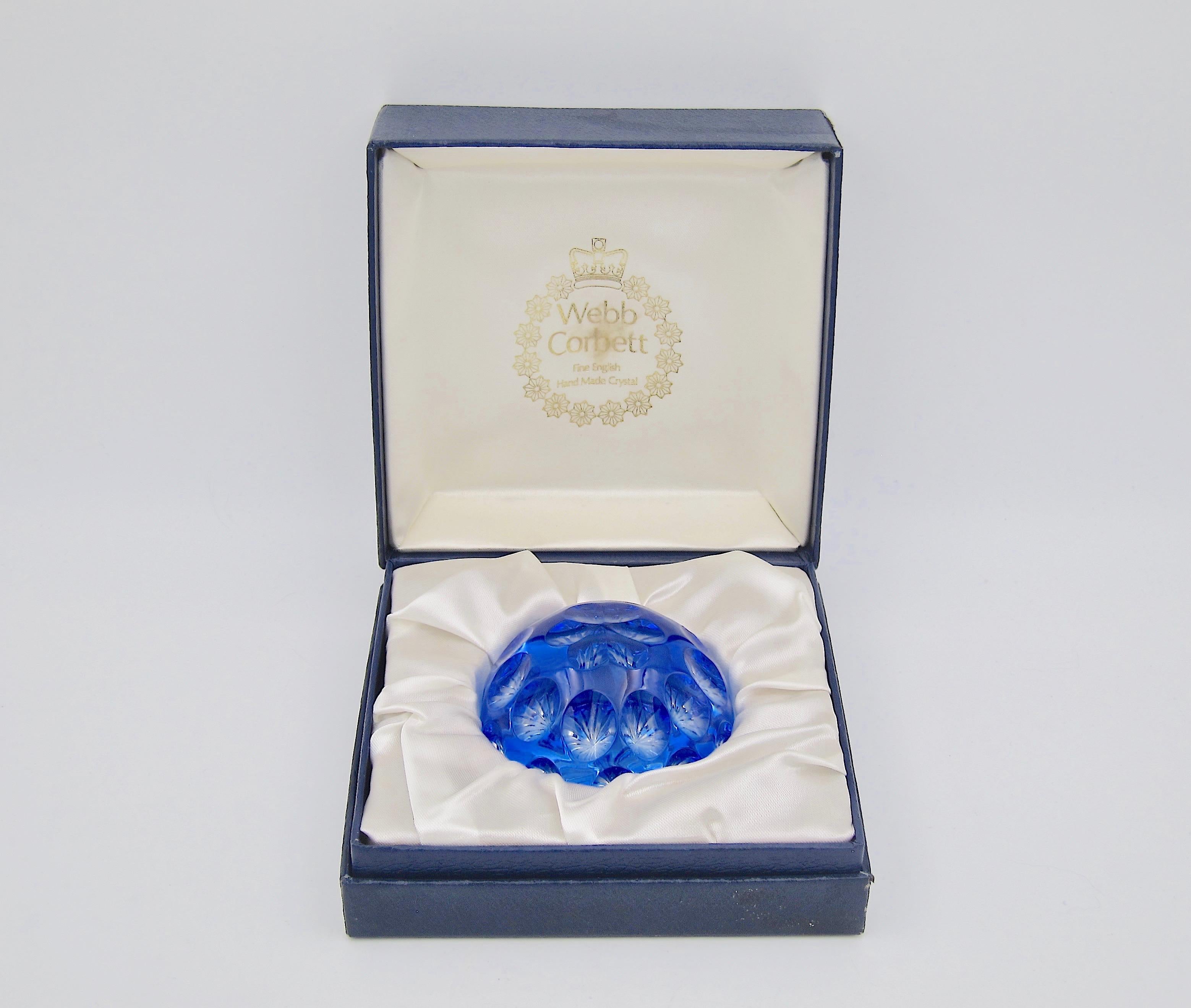 Vintage Blue Crystal Paperweight by Webb Corbett of England 1