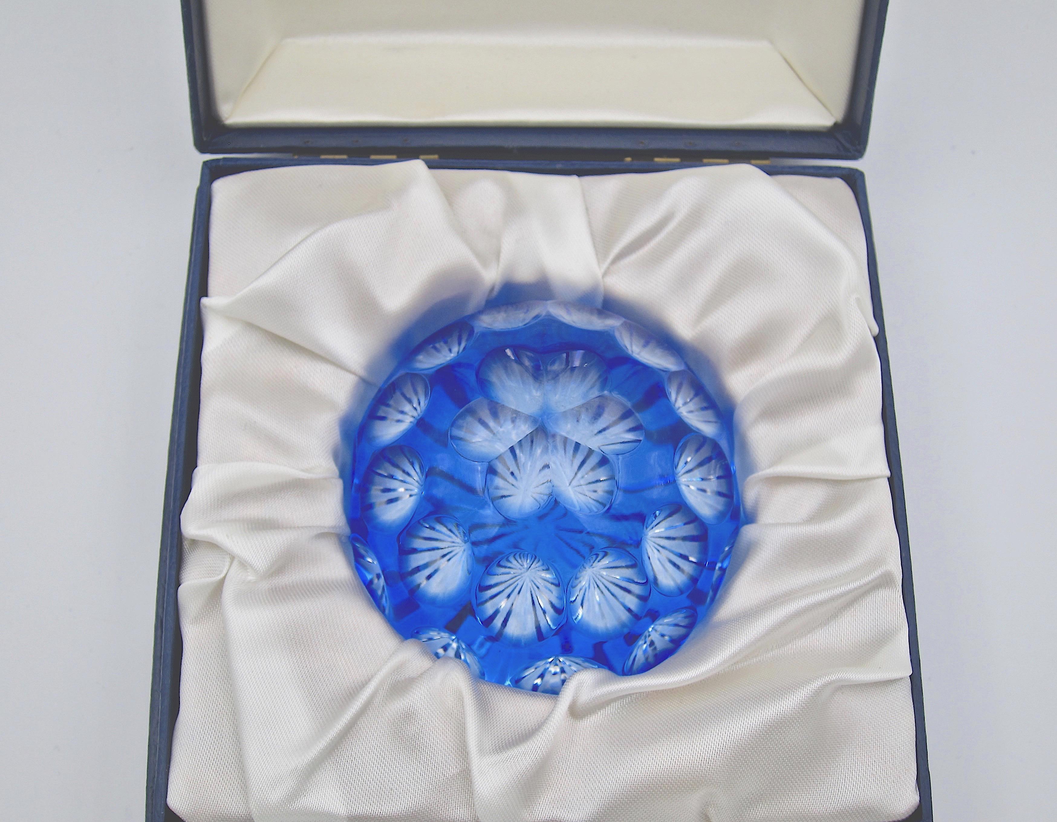 Modern Vintage Blue Crystal Paperweight by Webb Corbett of England