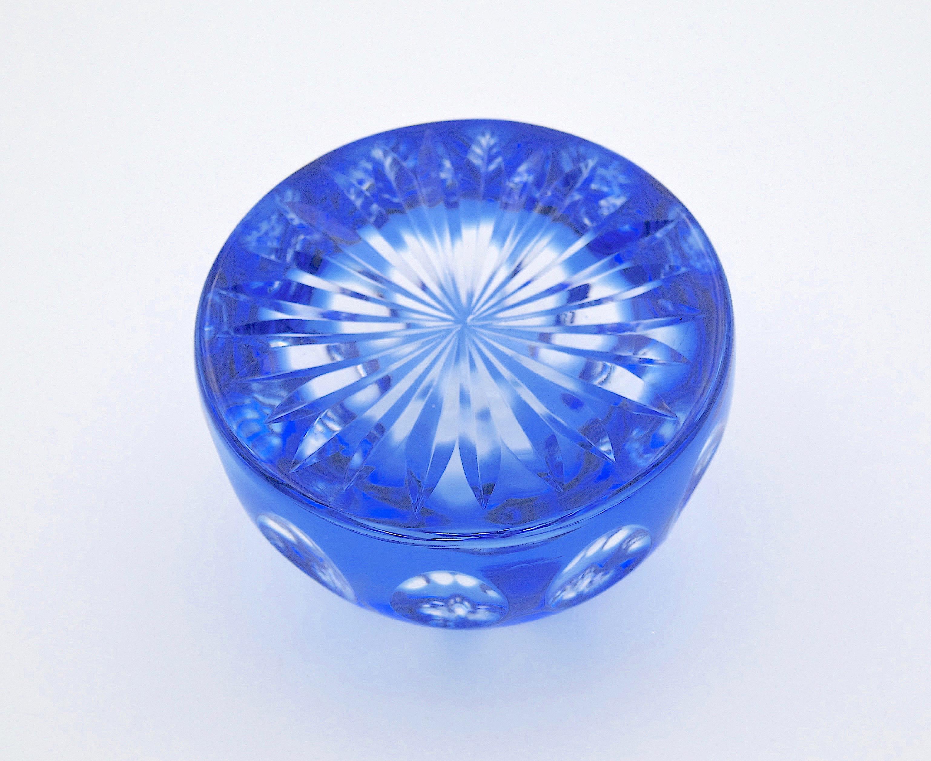 Faceted Vintage Blue Crystal Paperweight by Webb Corbett of England