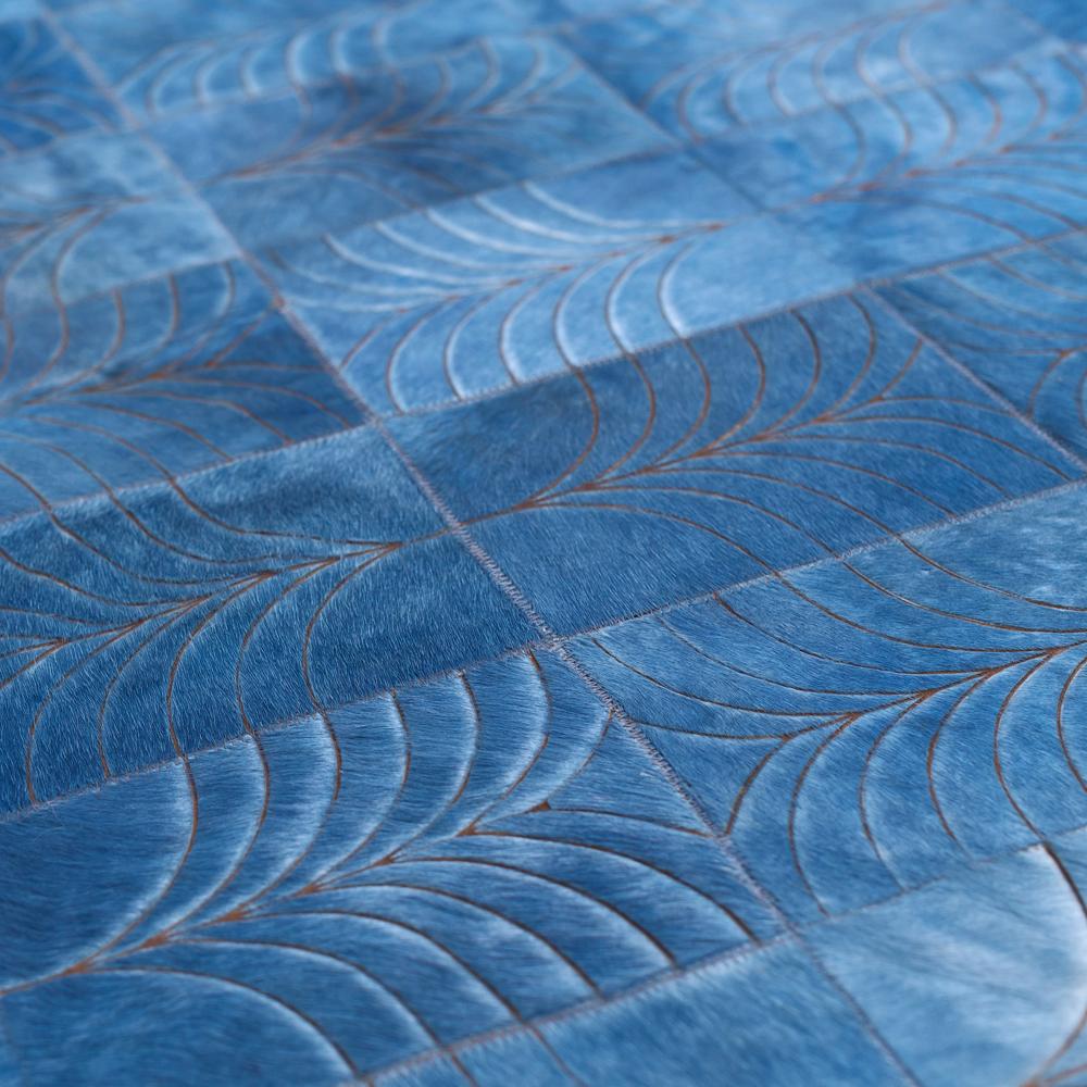 Pakistani Vintage Blue Customizable Las Palmas Denim Cowhide Area Floor Rug Large For Sale