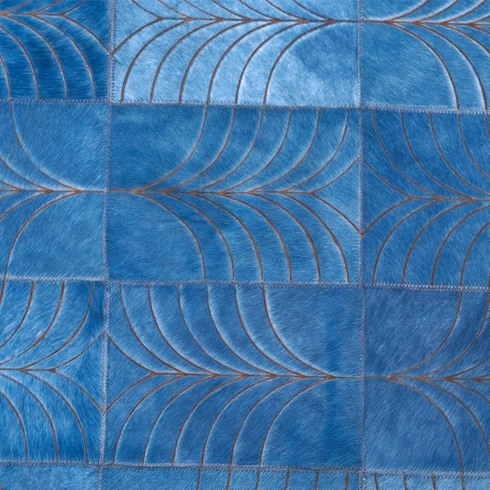 Machine-Made Vintage Blue Customizable Las Palmas Denim Cowhide Area Floor Rug Large For Sale