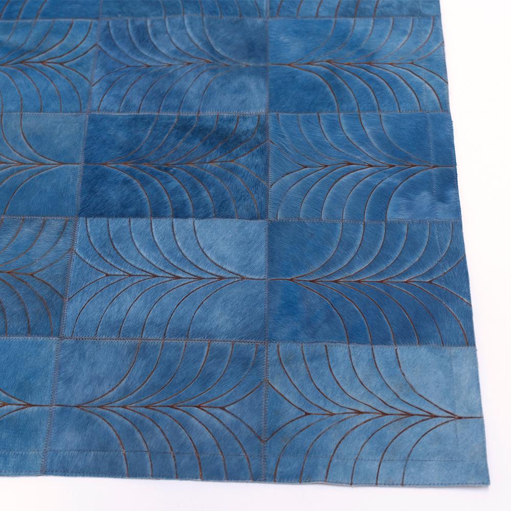 Contemporary Vintage Blue Customizable Las Palmas Denim Cowhide Area Floor Rug Large For Sale