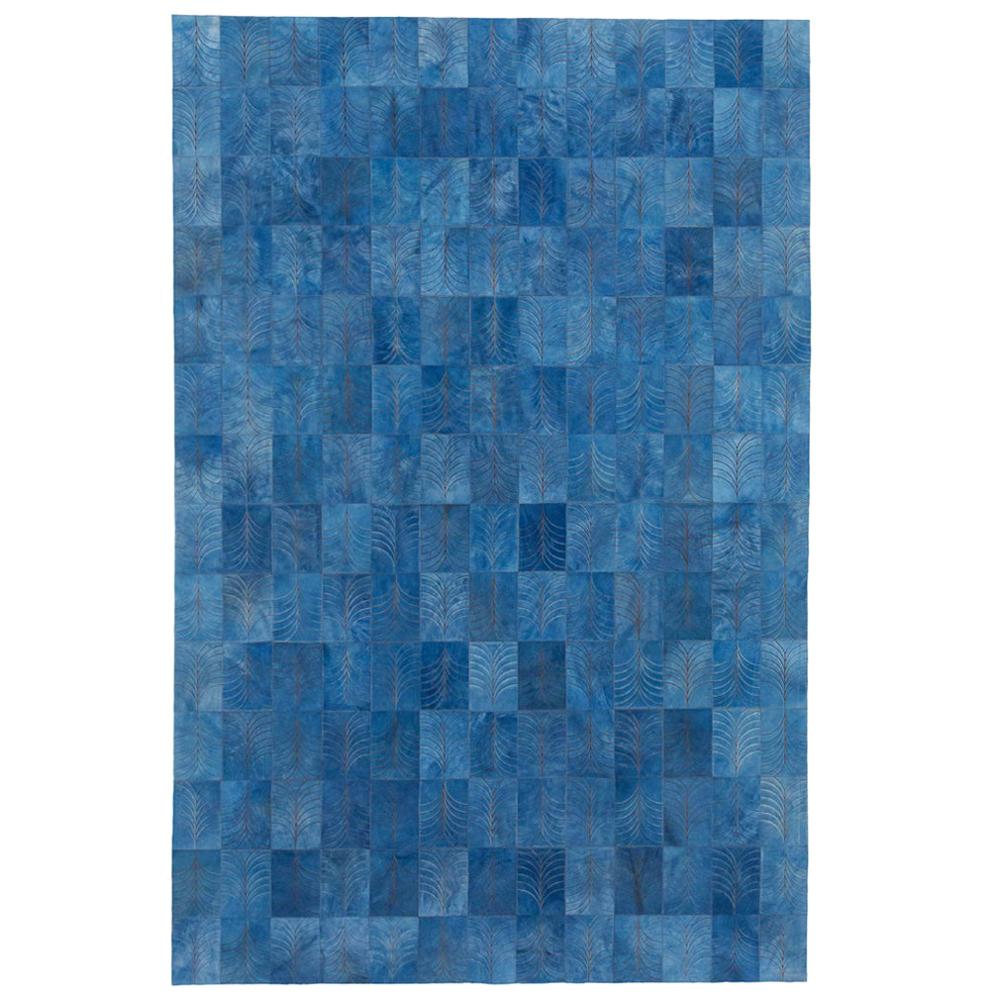Vintage Blue Customizable Las Palmas Denim Cowhide Area Floor Rug Large For Sale
