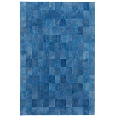 Vintage Blue Customizable Las Palmas Denim Cowhide Area Floor Rug Large