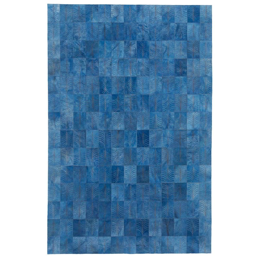 Blue Customizable Las Palmas Denim Cowhide Area Floor Rug Small For Sale