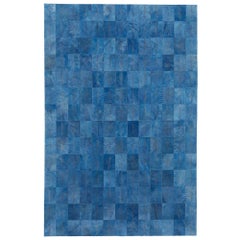 Tapis de sol bleu personnalisable Las Palmas en denim et cuir de vache, petit modèle