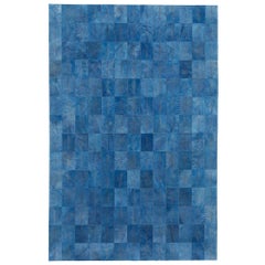 Vintage Blue Customizable Las Palmas Denim Cowhide Area Floor Rug XX Large