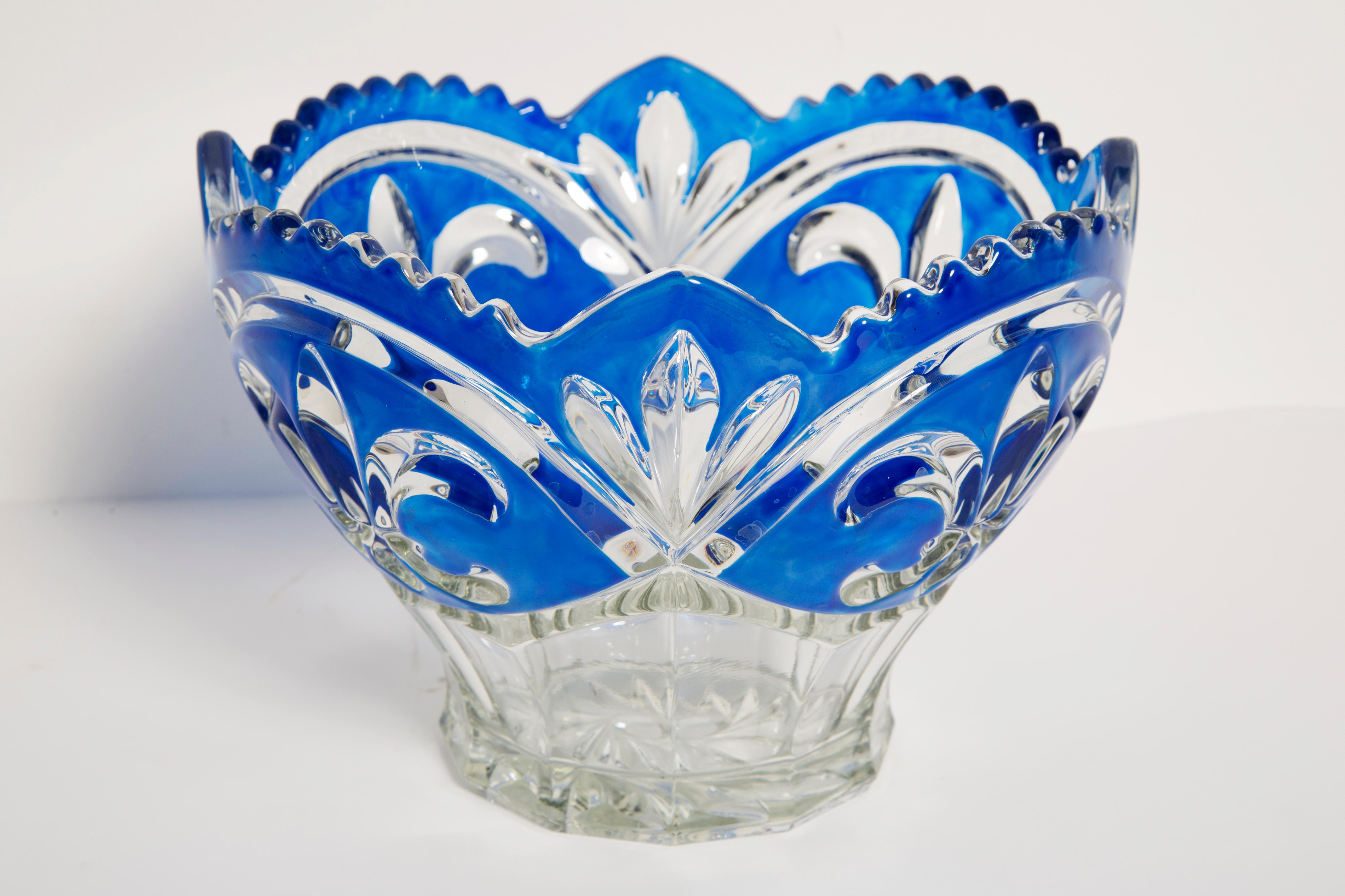 Mid-Century Modern Assiette décorative en verre bleu vintage en cristal, Italie, années 1960 en vente