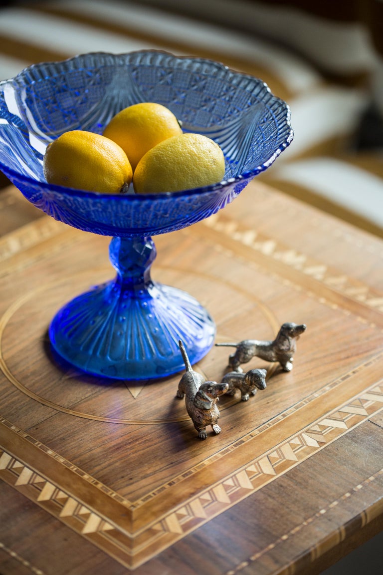 Vintage Blue Decorative Crystal Glass Plate, Italy, 1960s For Sale at