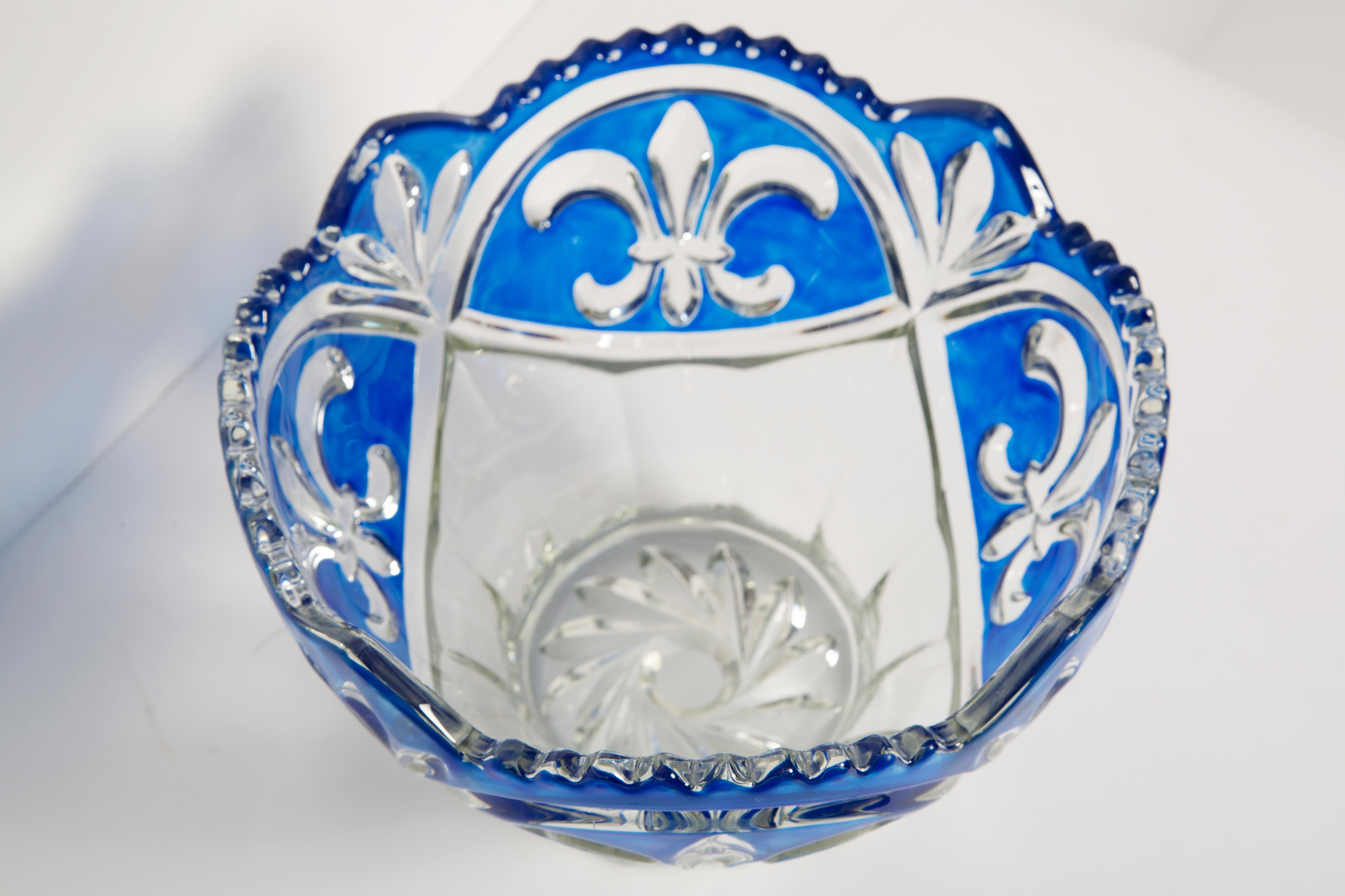 Italian Vintage Blue Decorative Crystal Glass Plate, Italy, 1960s For Sale