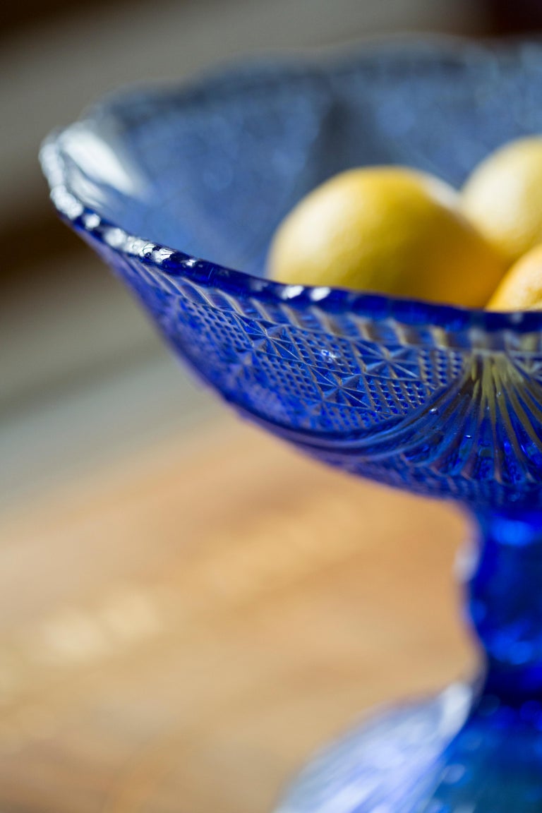 Vintage Blue Decorative Crystal Glass Plate, Italy, 1960s For Sale at