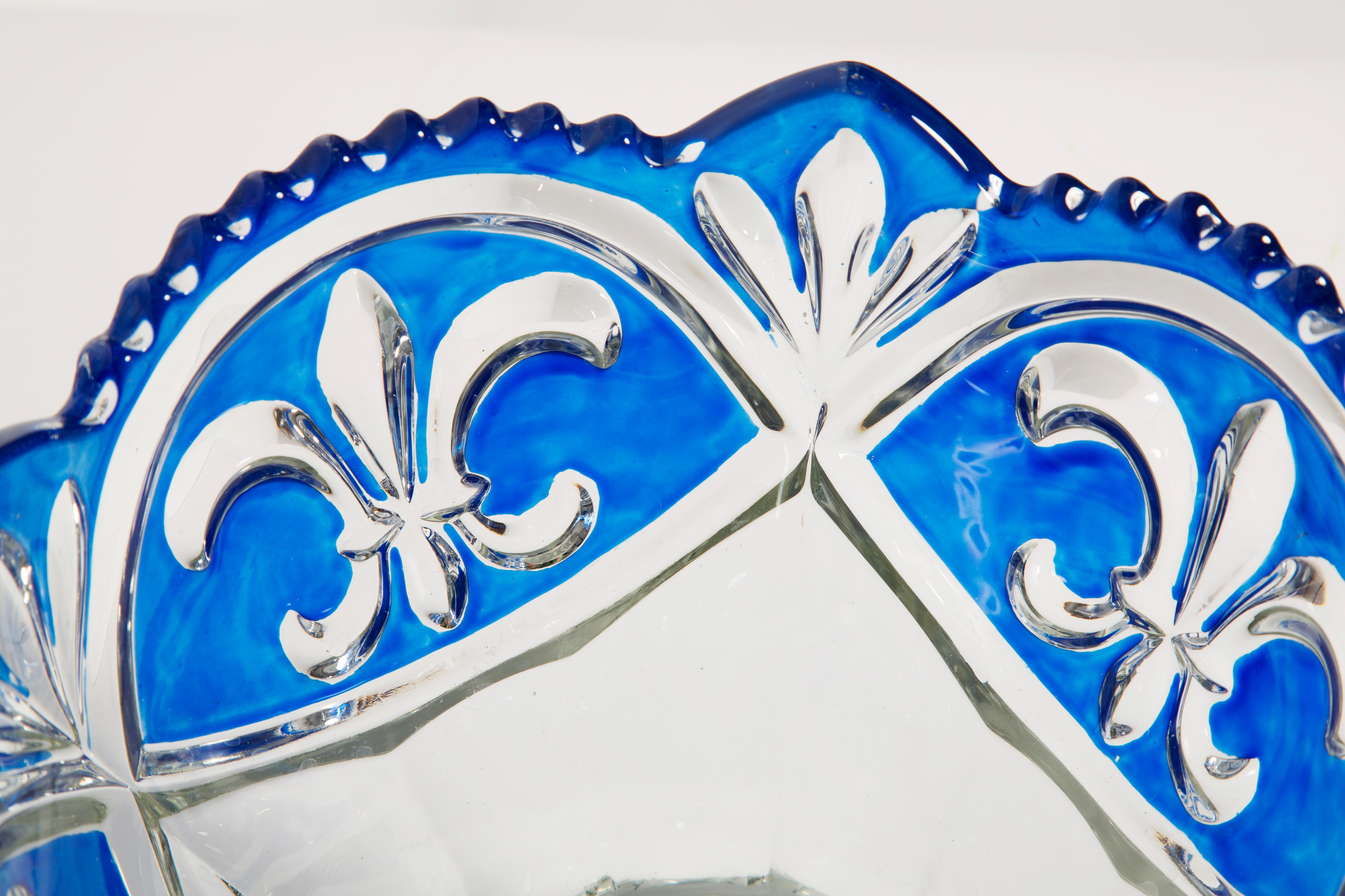 Vintage Blue Decorative Crystal Glass Plate, Italy, 1960s In Excellent Condition For Sale In 05-080 Hornowek, PL