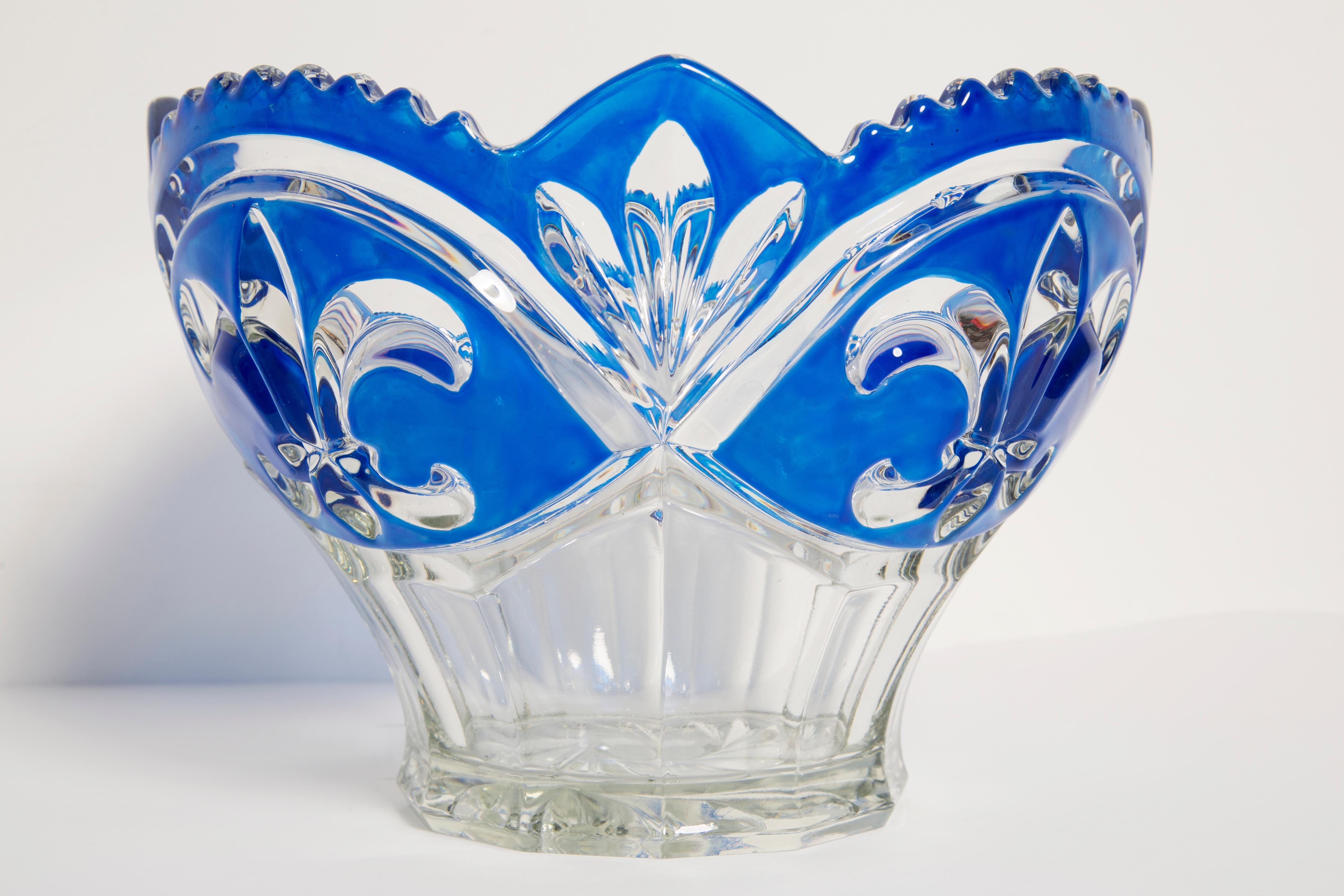 20th Century Vintage Blue Decorative Crystal Glass Plate, Italy, 1960s For Sale