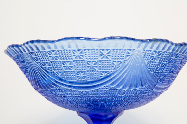 Vintage Blue Decorative Crystal Glass Plate, Italy, 1960s For Sale at