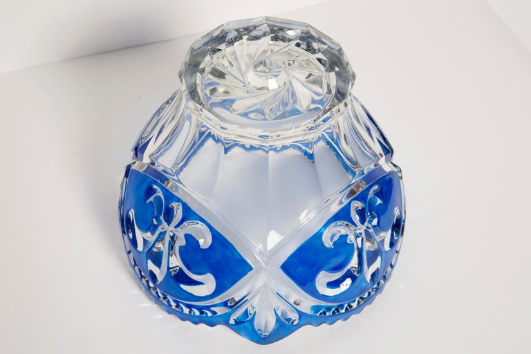 Vintage Blue Decorative Crystal Glass Plate, Italy, 1960s For Sale at