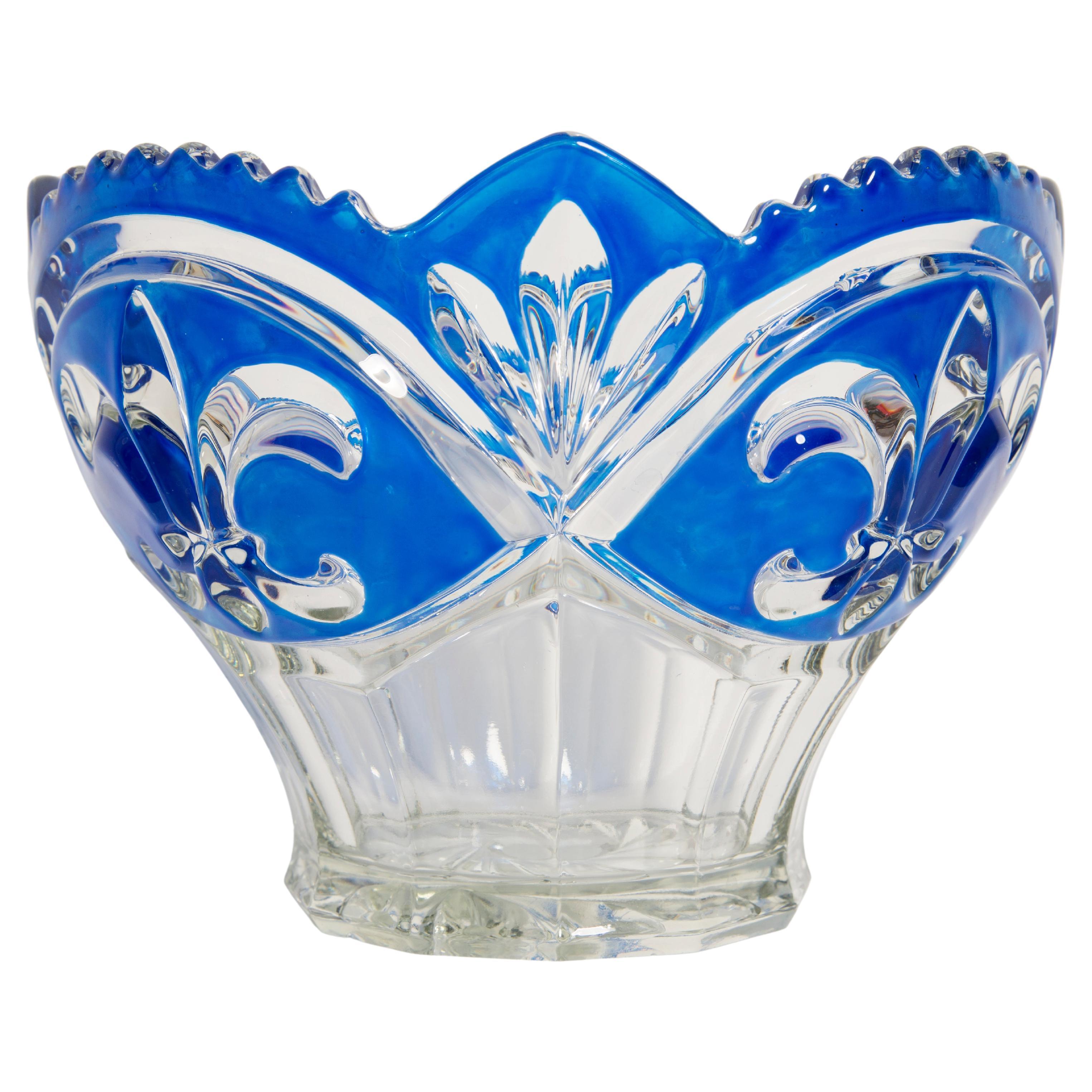 Vintage Blue Decorative Crystal Glass Plate, Italy, 1960s