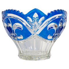 Vintage Blue Decorative Crystal Glass Plate, Italy, 1960s