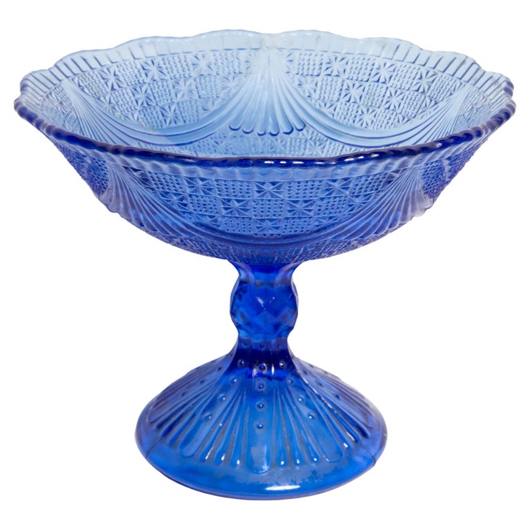 Vintage Blue Decorative Crystal Glass Plate, Italy, 1960s For Sale at