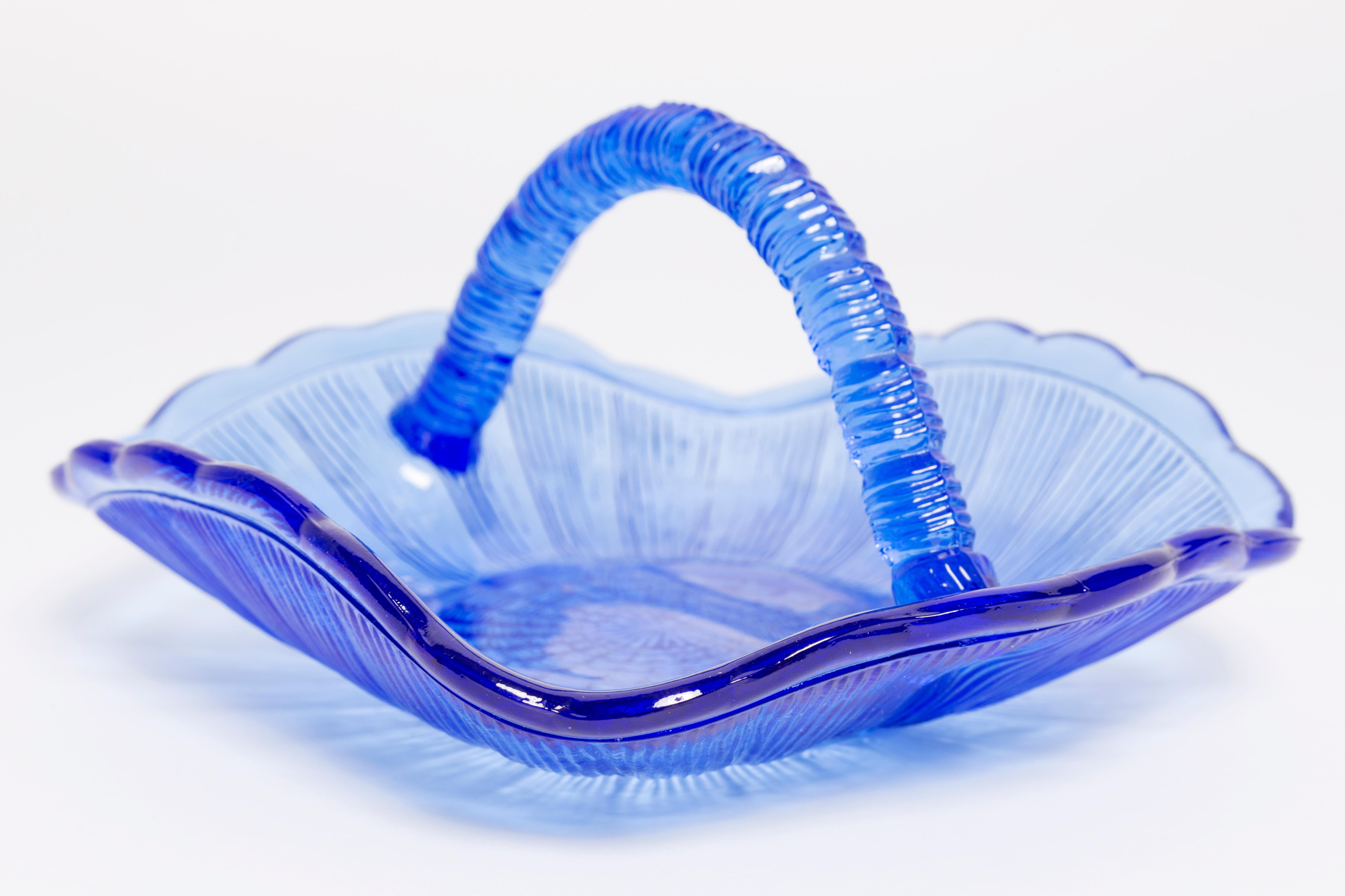 Vintage Blue Decorative Glass Basket Bowl, Drost, Europe, 1960s For Sale 2