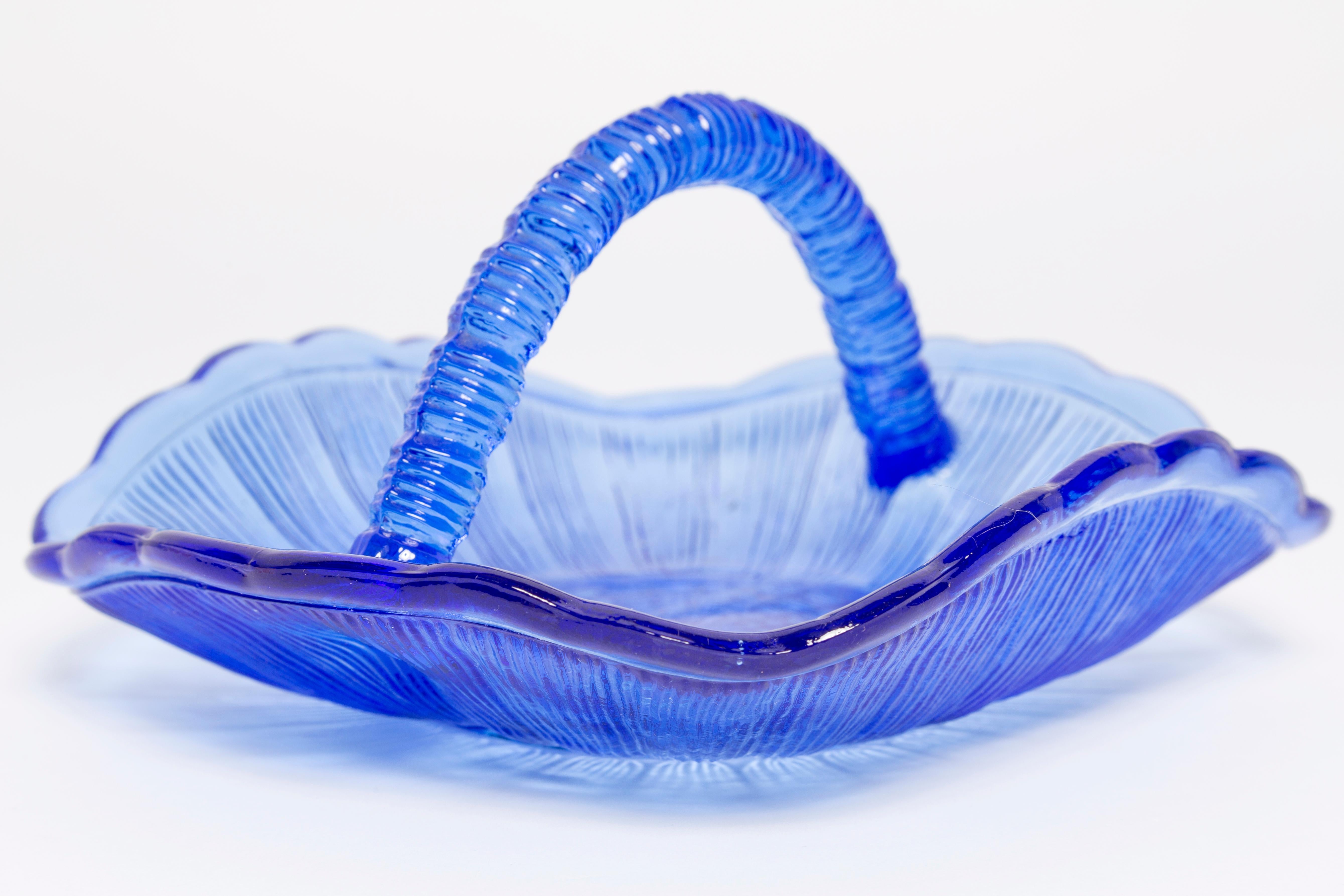 Ceramic Vintage Blue Decorative Glass Basket Bowl, Drost, Europe, 1960s For Sale