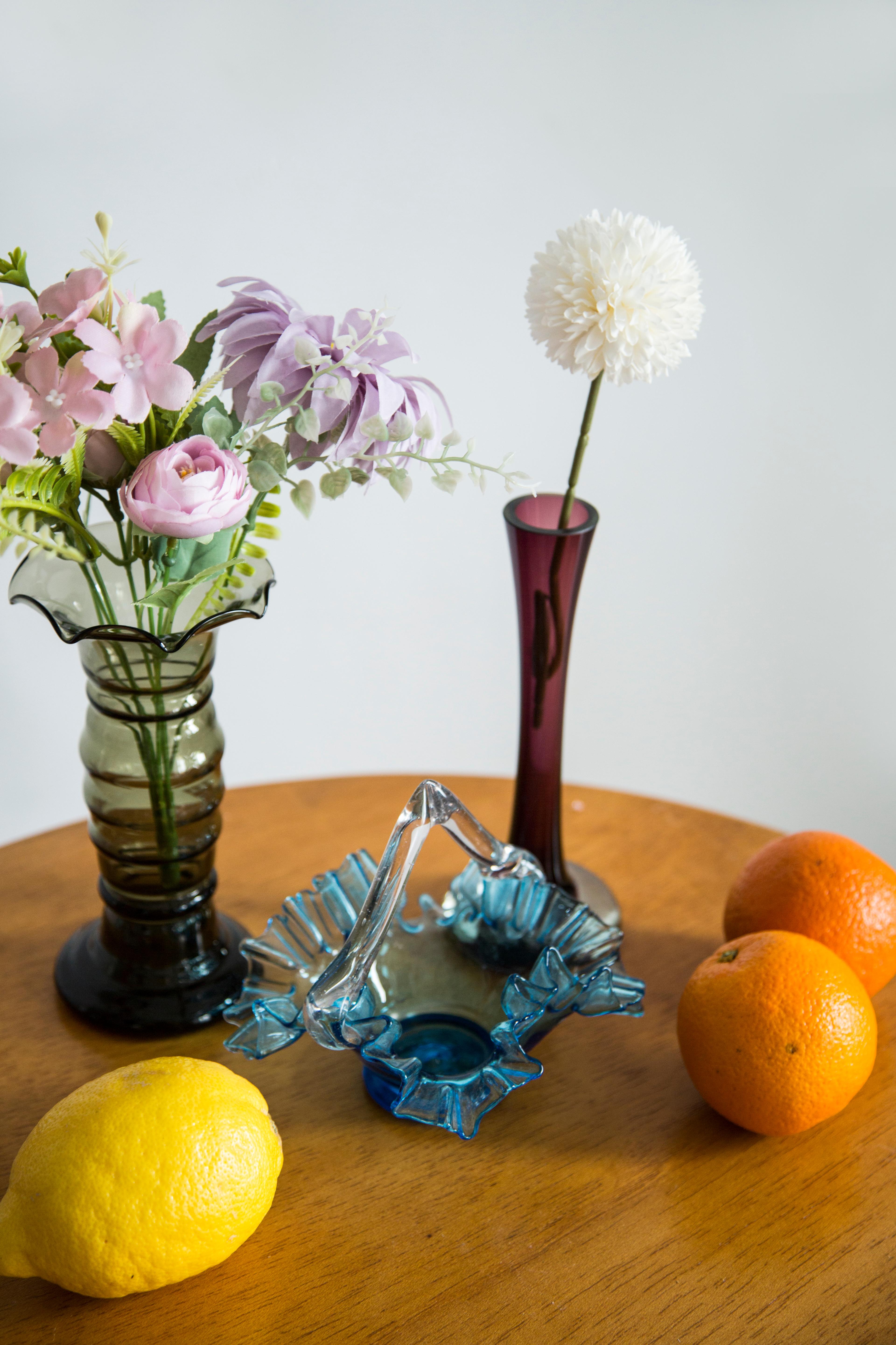 Mid-Century Modern Vintage Blue Decorative Glass Basket Frill Bowl, Drost, Europe, 1960s For Sale