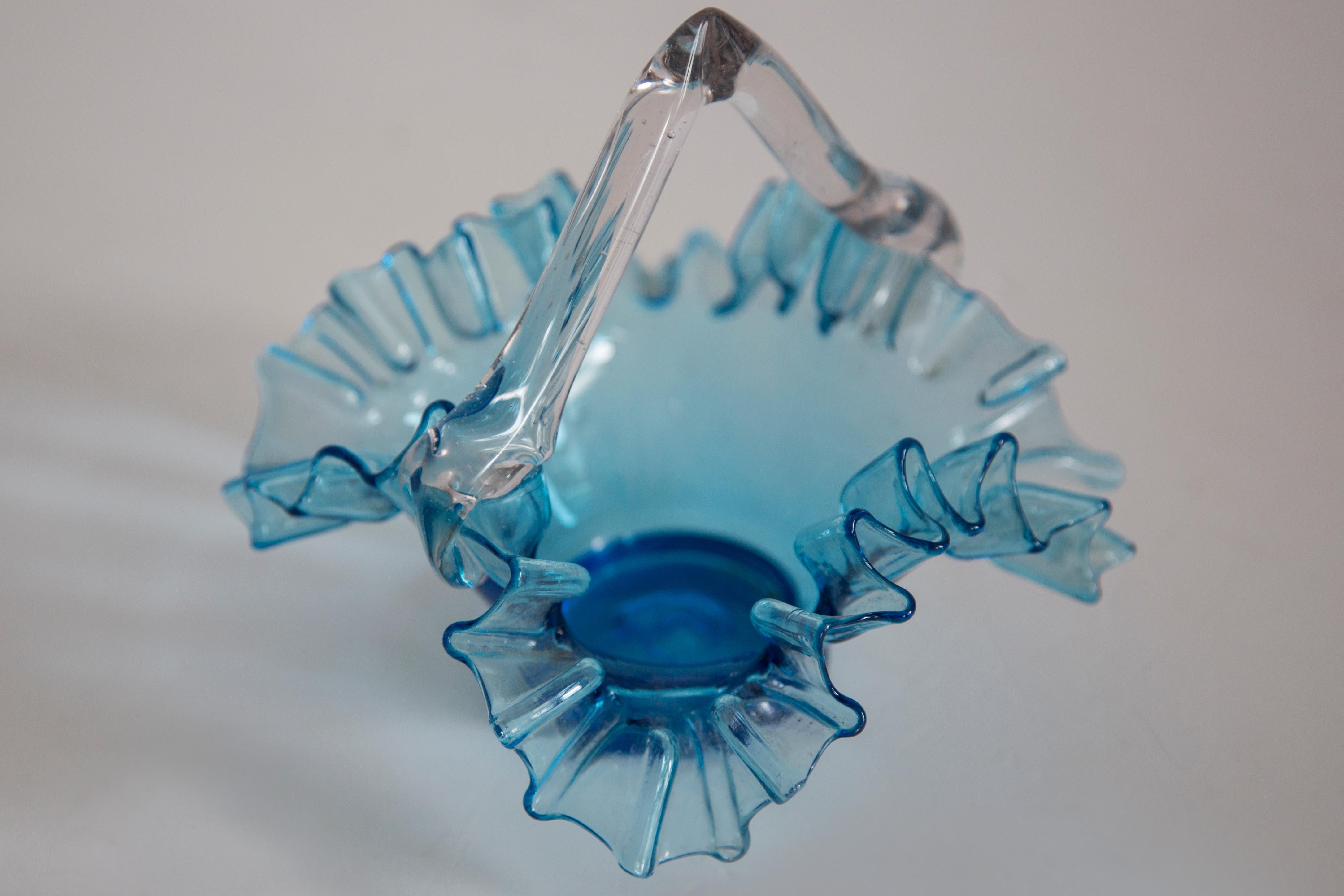 Ceramic Vintage Blue Decorative Glass Basket Frill Bowl, Drost, Europe, 1960s For Sale