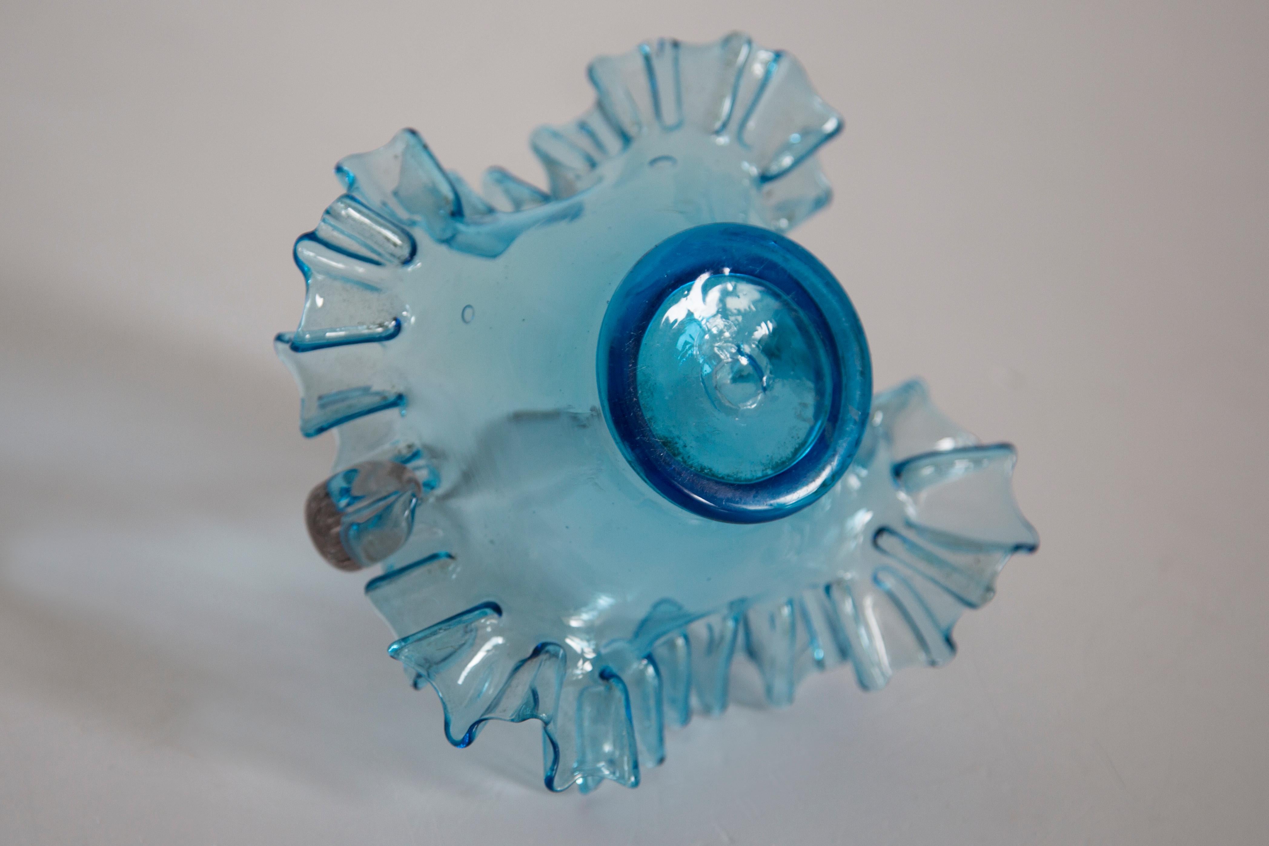 Vintage Blue Decorative Glass Basket Frill Bowl, Drost, Europe, 1960s For Sale 2