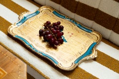Vintage Blue Decorative Wood Plate, Italy, 1960s