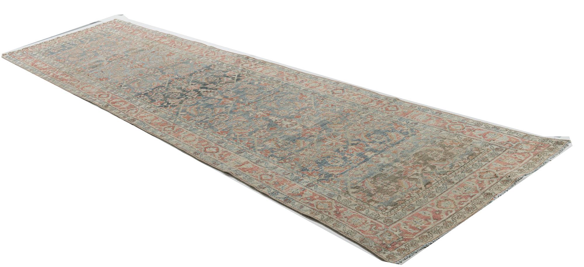 Vintage Blue Distressed Persian Malayer Läufer (Handgeknüpft) im Angebot