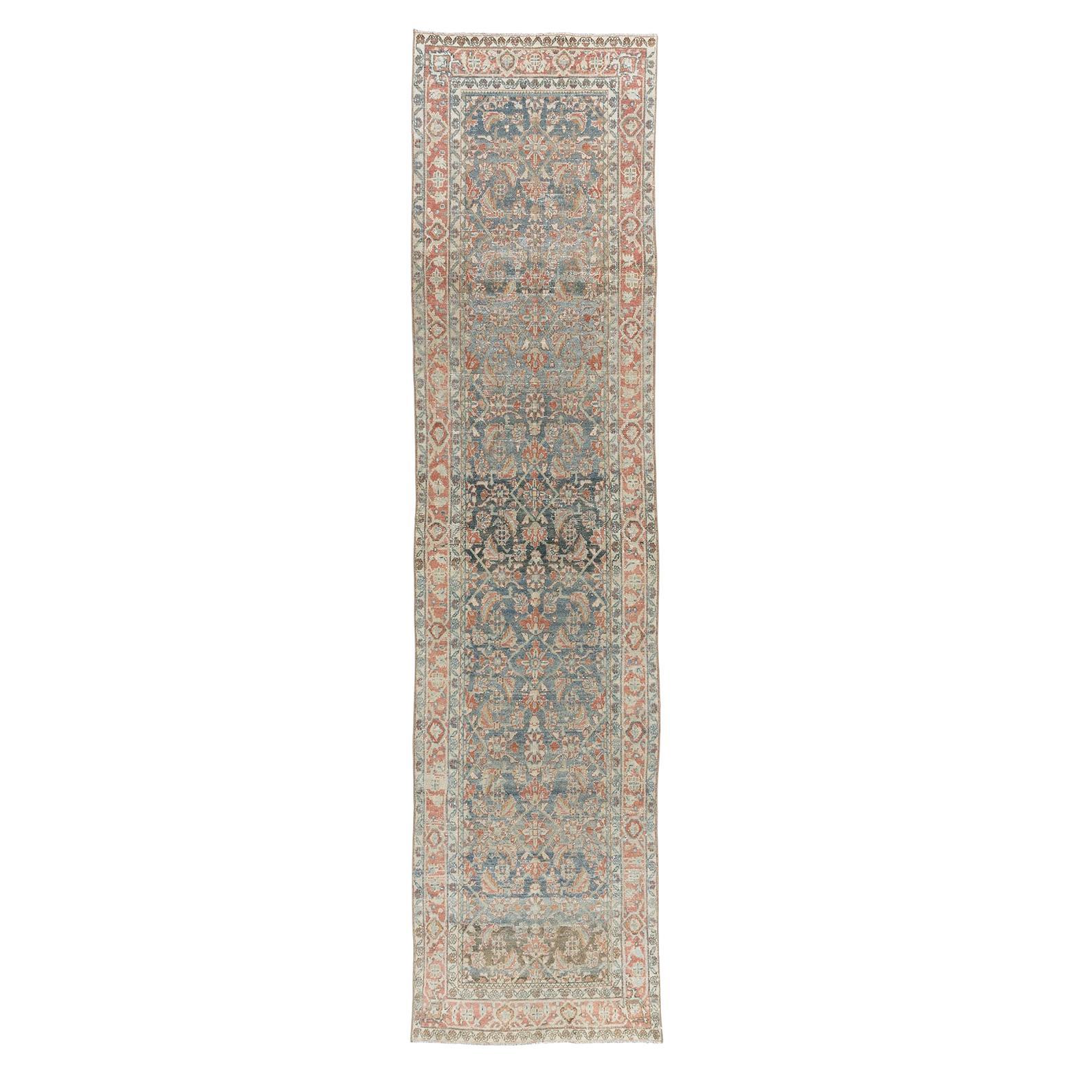Vintage Blue Distressed Persian Malayer Läufer