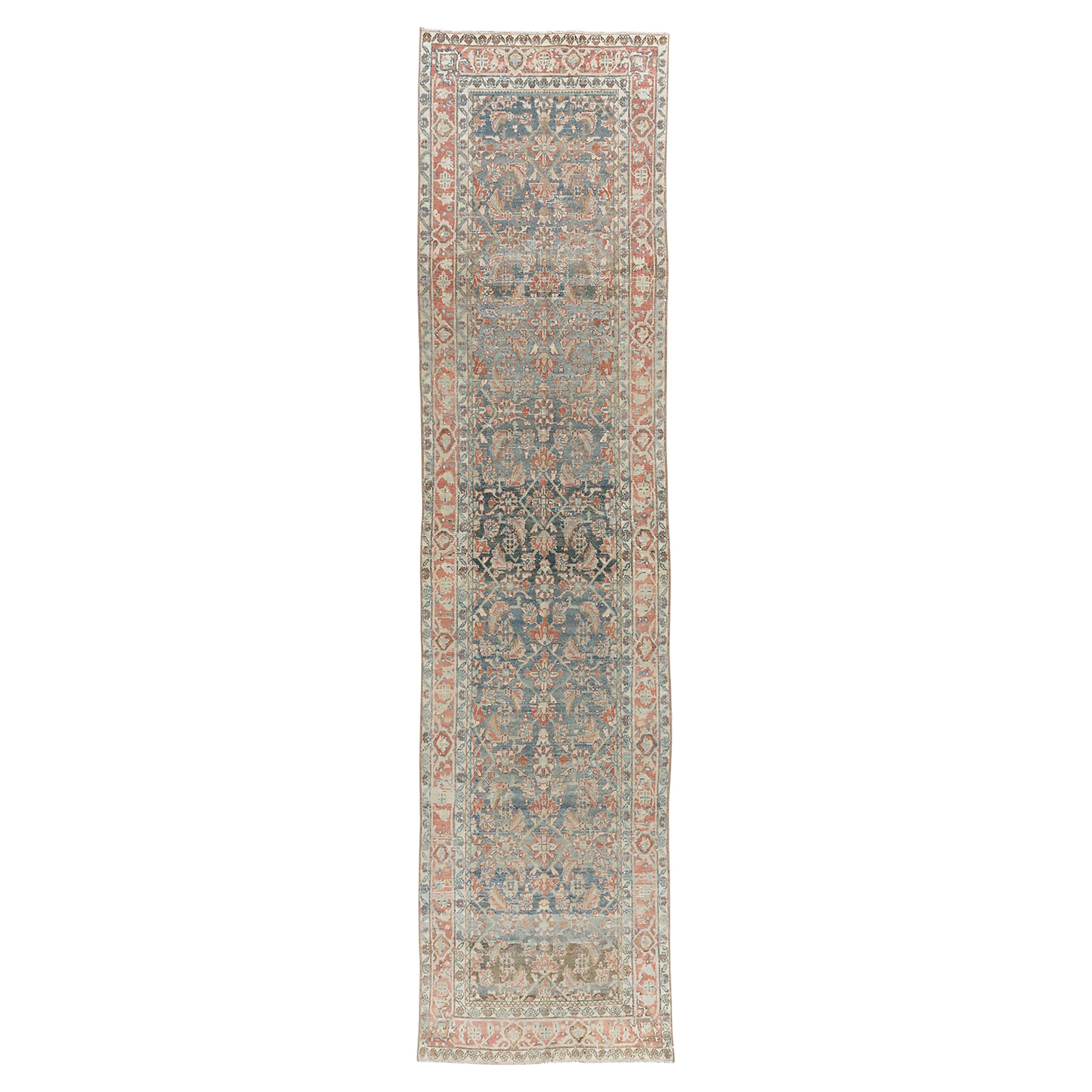 Vintage Blue Distressed Persian Malayer Runner