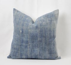 Vintage Blue Distressed Pillow with Vertical Seams