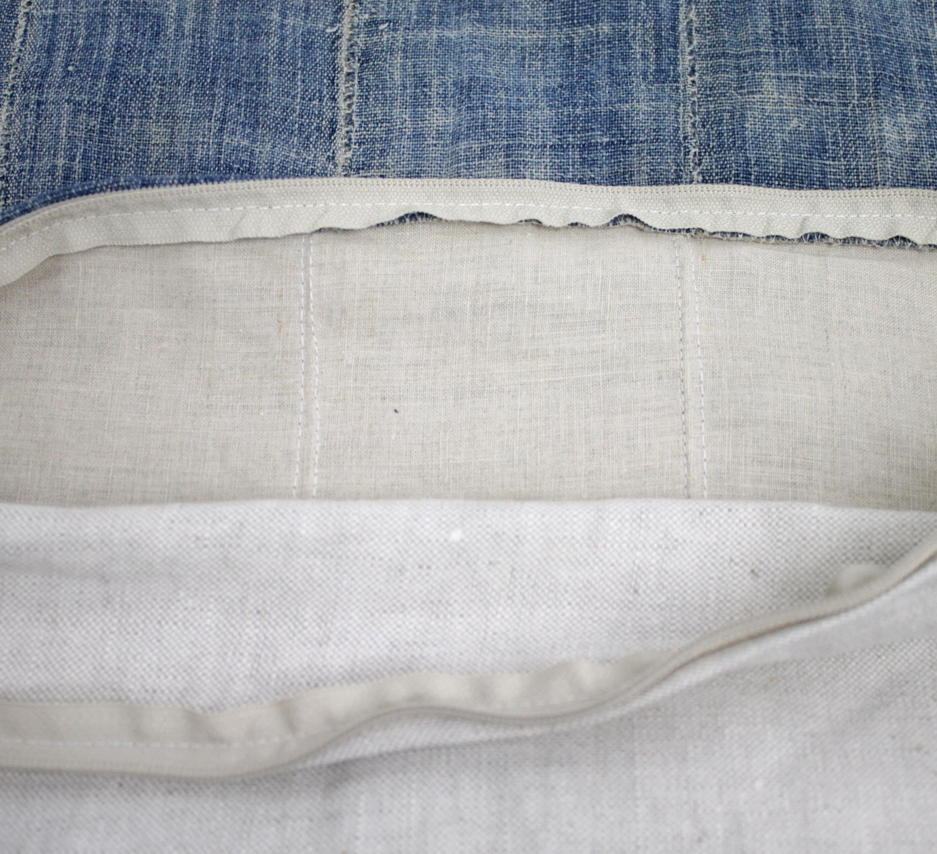 Vintage Blue Distressed Pillow with Vertical Seams  3