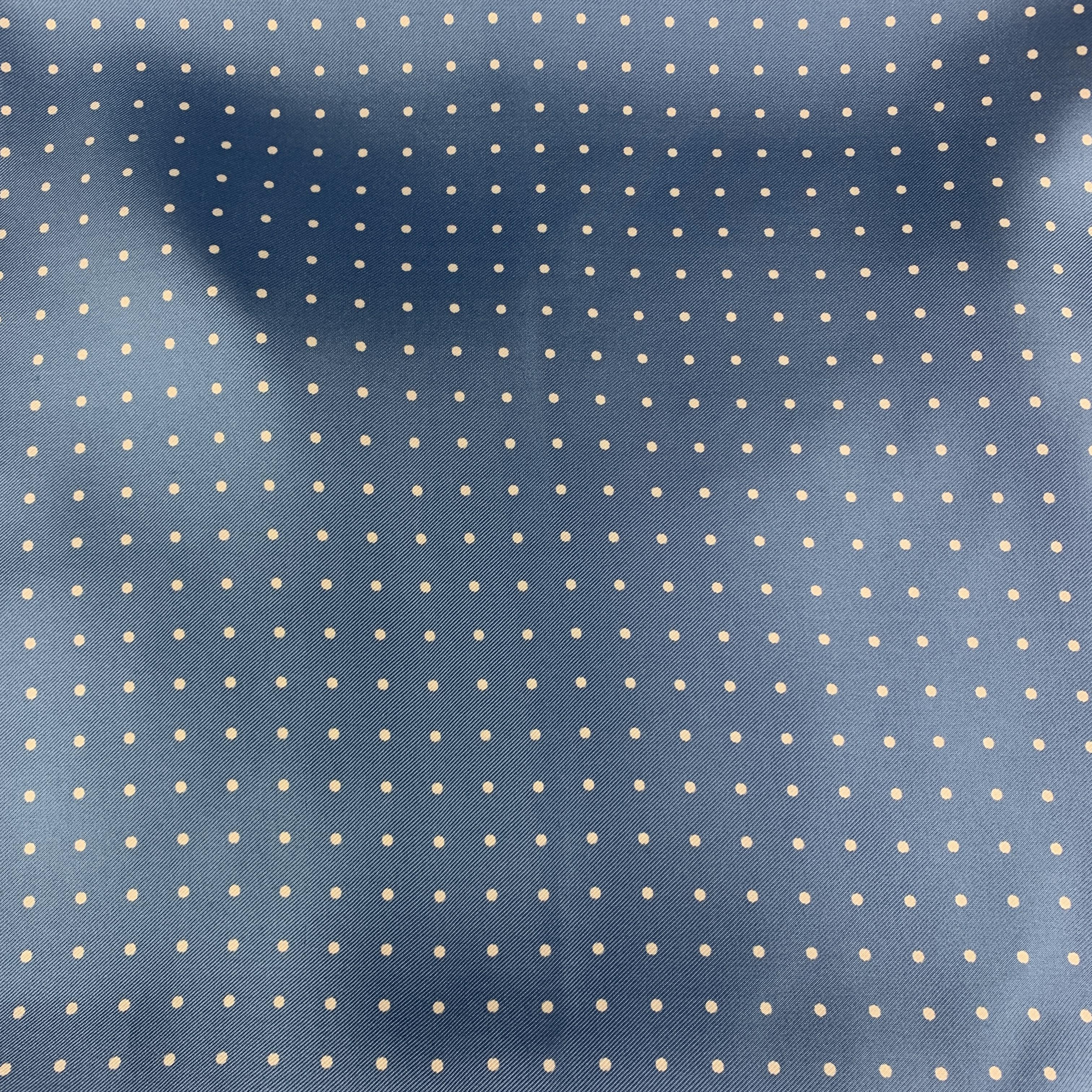 Vintage Blue Dots Print Silk Fringe Scarf In Good Condition In San Francisco, CA