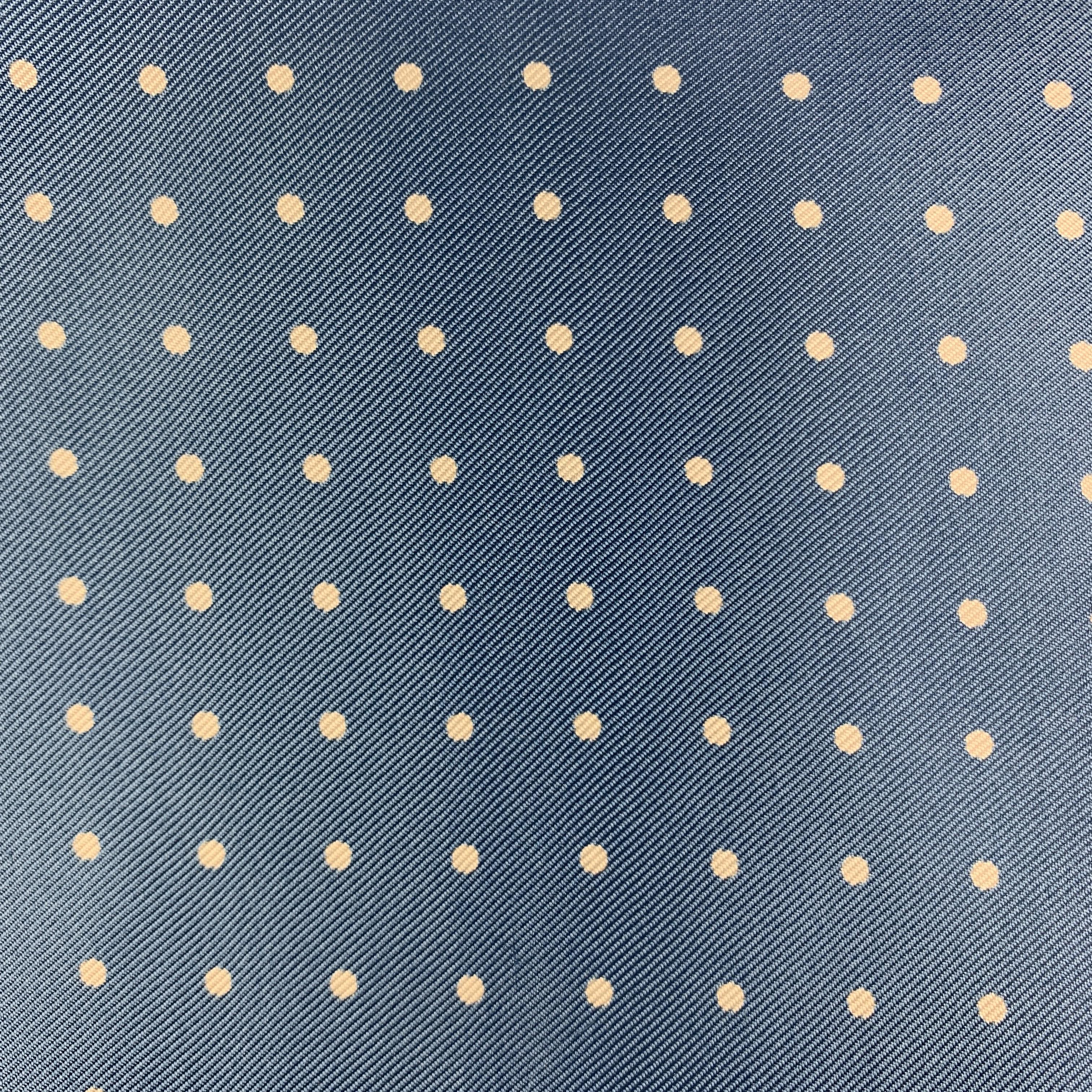 Men's Vintage Blue Dots Print Silk Fringe Scarf