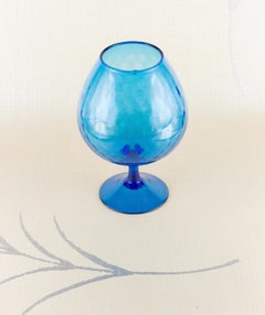 Vintage Blue Empoli Style Stemmed Goblet Vase