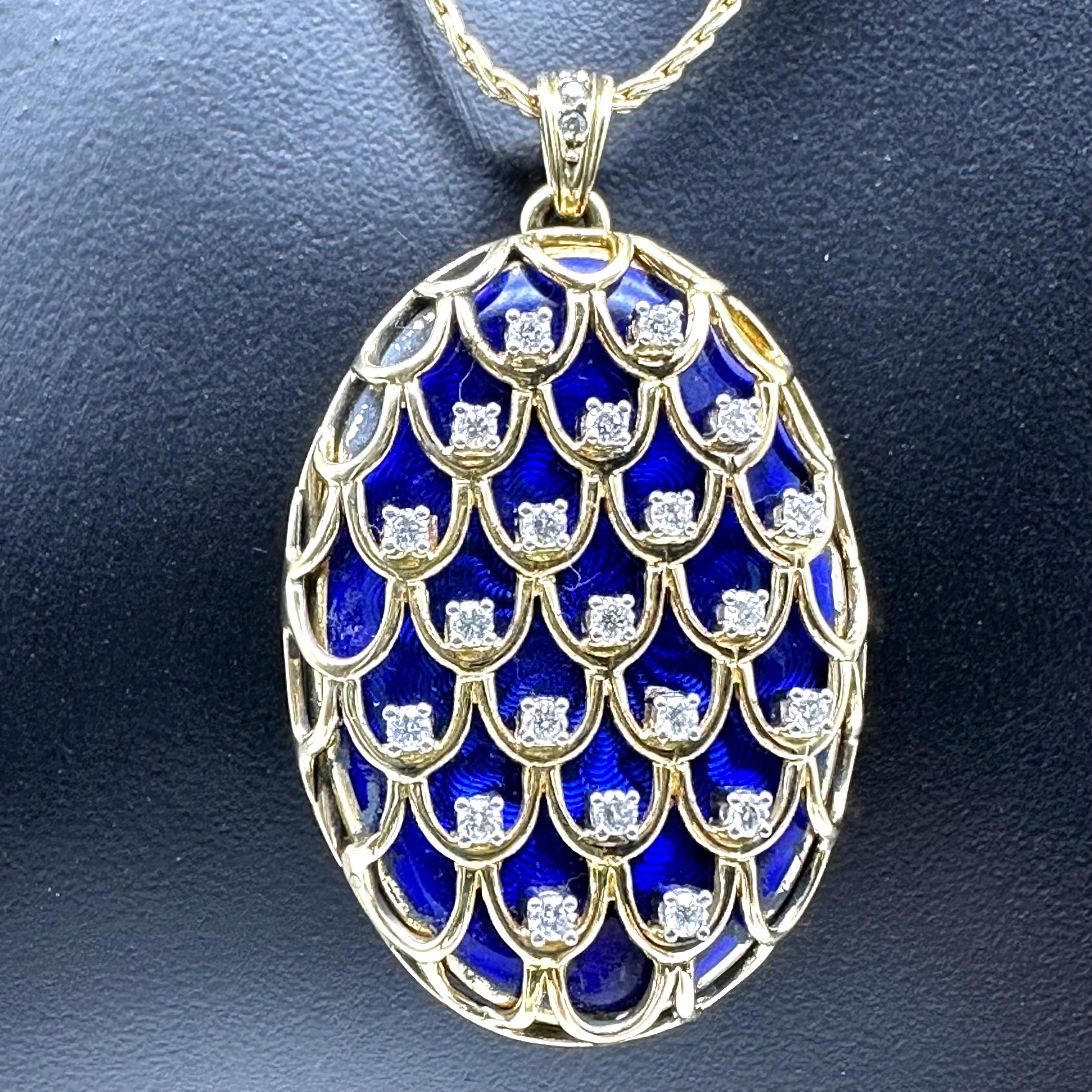 Round Cut Vintage Blue Enamel & Diamonds Locket Pendant in 18 Karat Yellow Gold For Sale