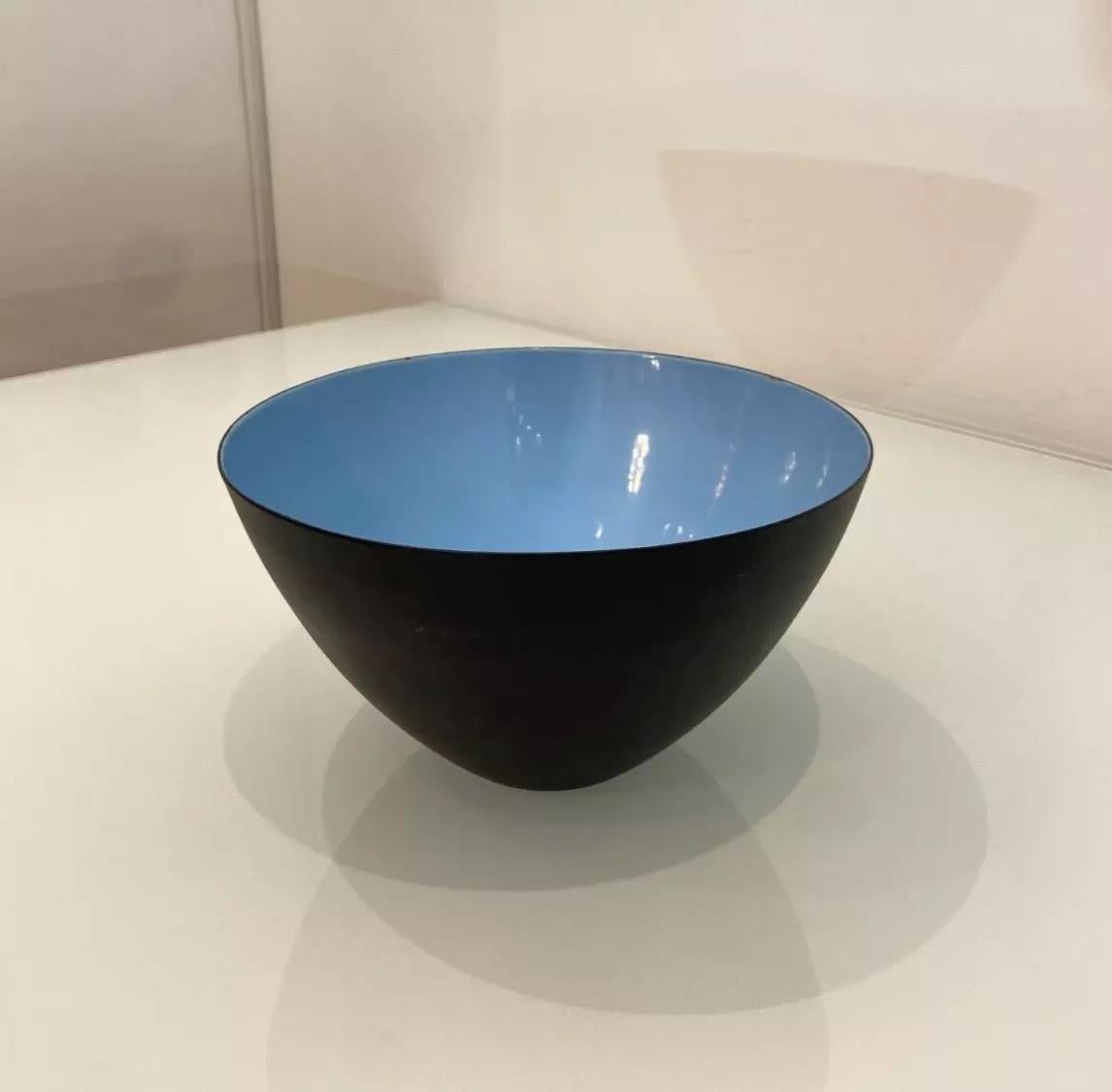 A vintage enamel Krenit bowl in black steel and bright light blue enamel Herbert Krenchel Circa 1960's. 


The Danish Mid-Century Modern 'Krenit' bowl was designed in the 1950s by Herbert Krenchel, the concept being a merging of simplicity and