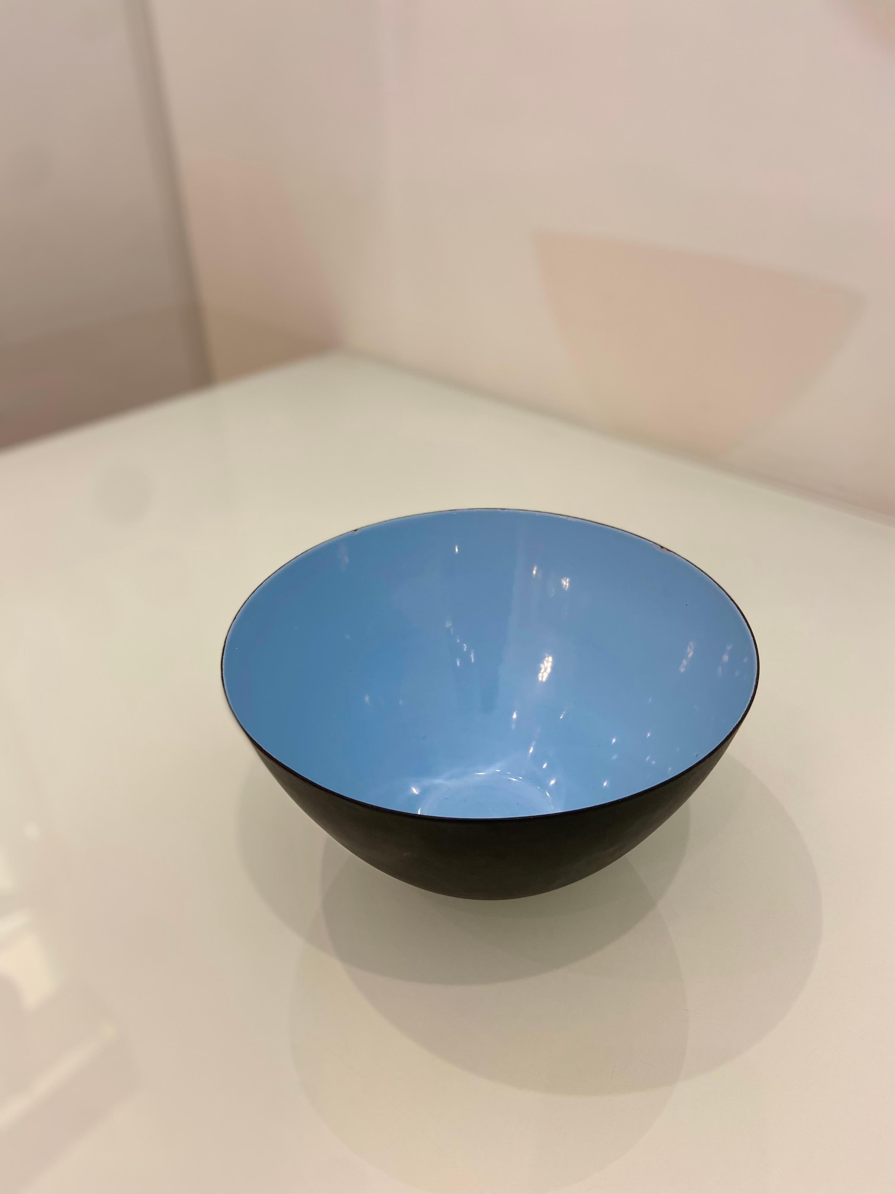Danois Vintage Blue Enamel Krenit Bowl By Herbert Krenchel Circa 1960's.