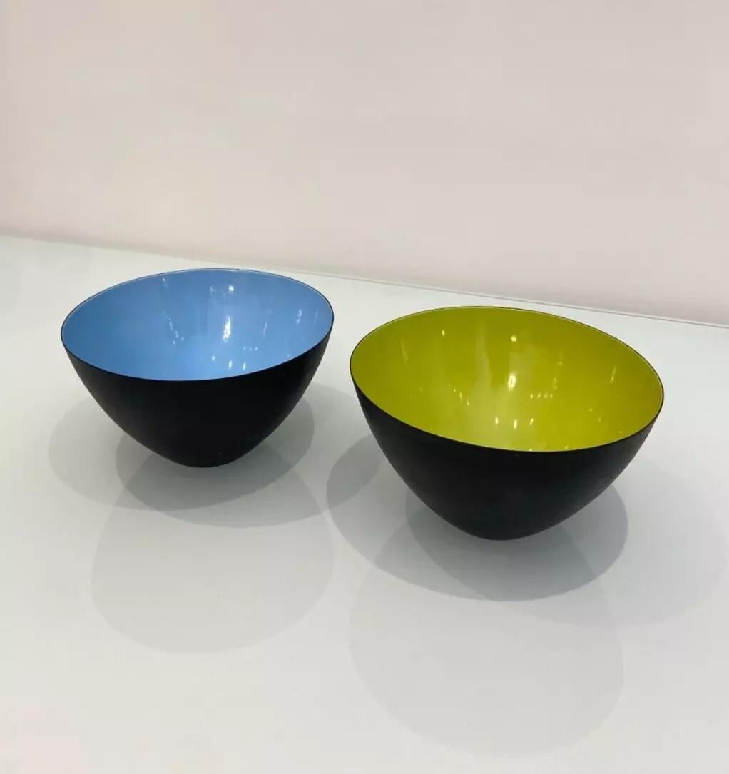 Enameled Vintage Blue Enamel Krenit Bowl By Herbert Krenchel Circa 1960's. For Sale