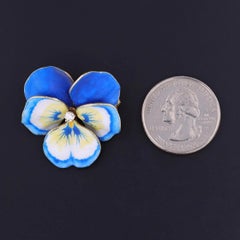 Vintage Blue Enamel Pansy Brooch of 14k Gold