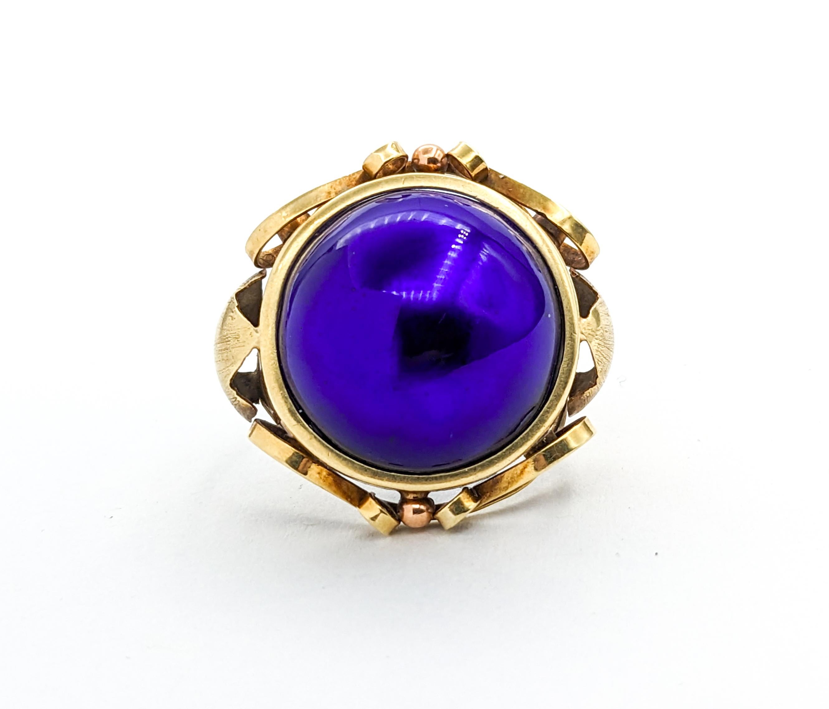 Vintage Blue Enameled Dome Ring In Yellow Gold For Sale 5