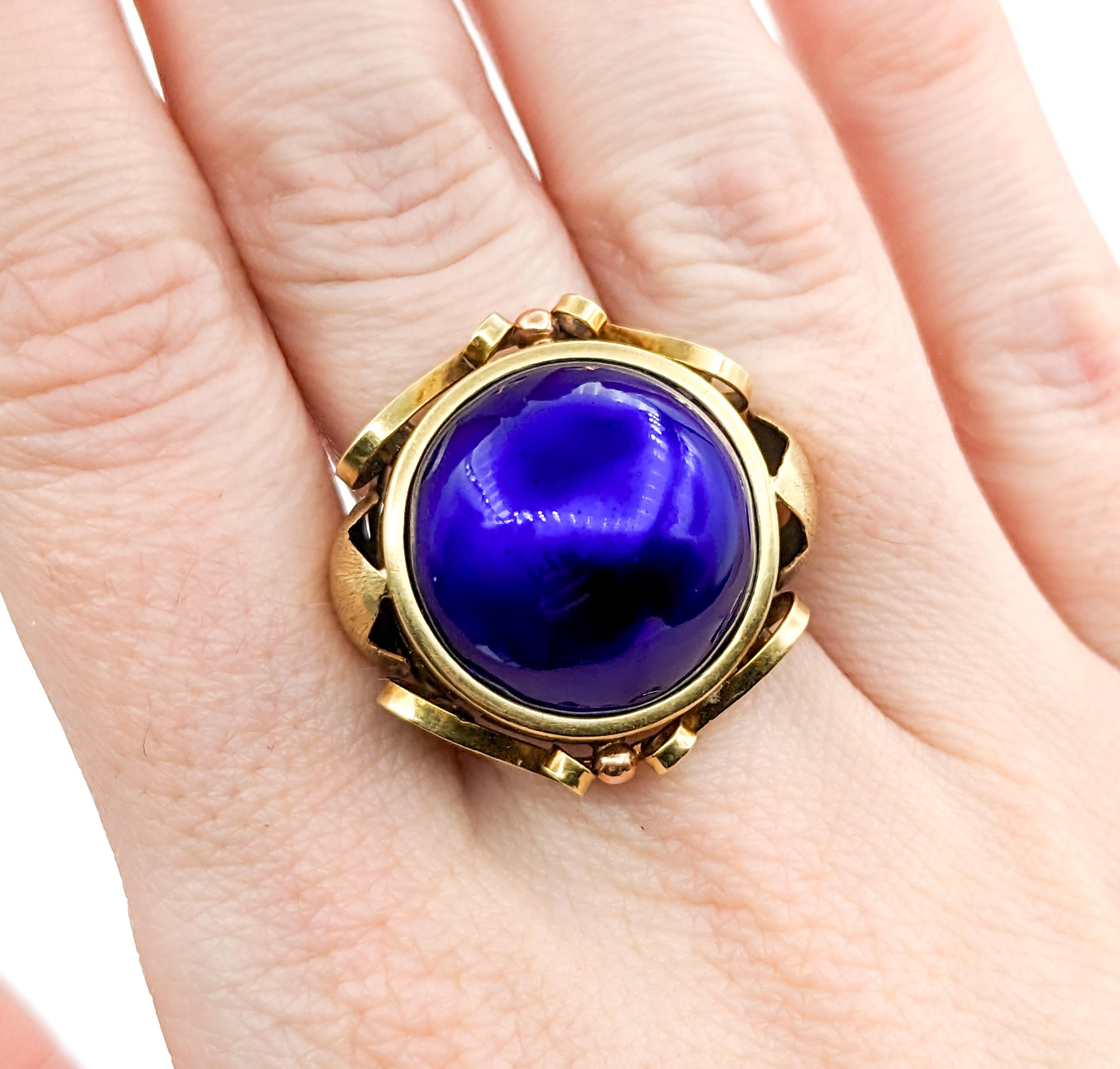 Vintage Blue Enameled Dome Ring In Yellow Gold For Sale 6