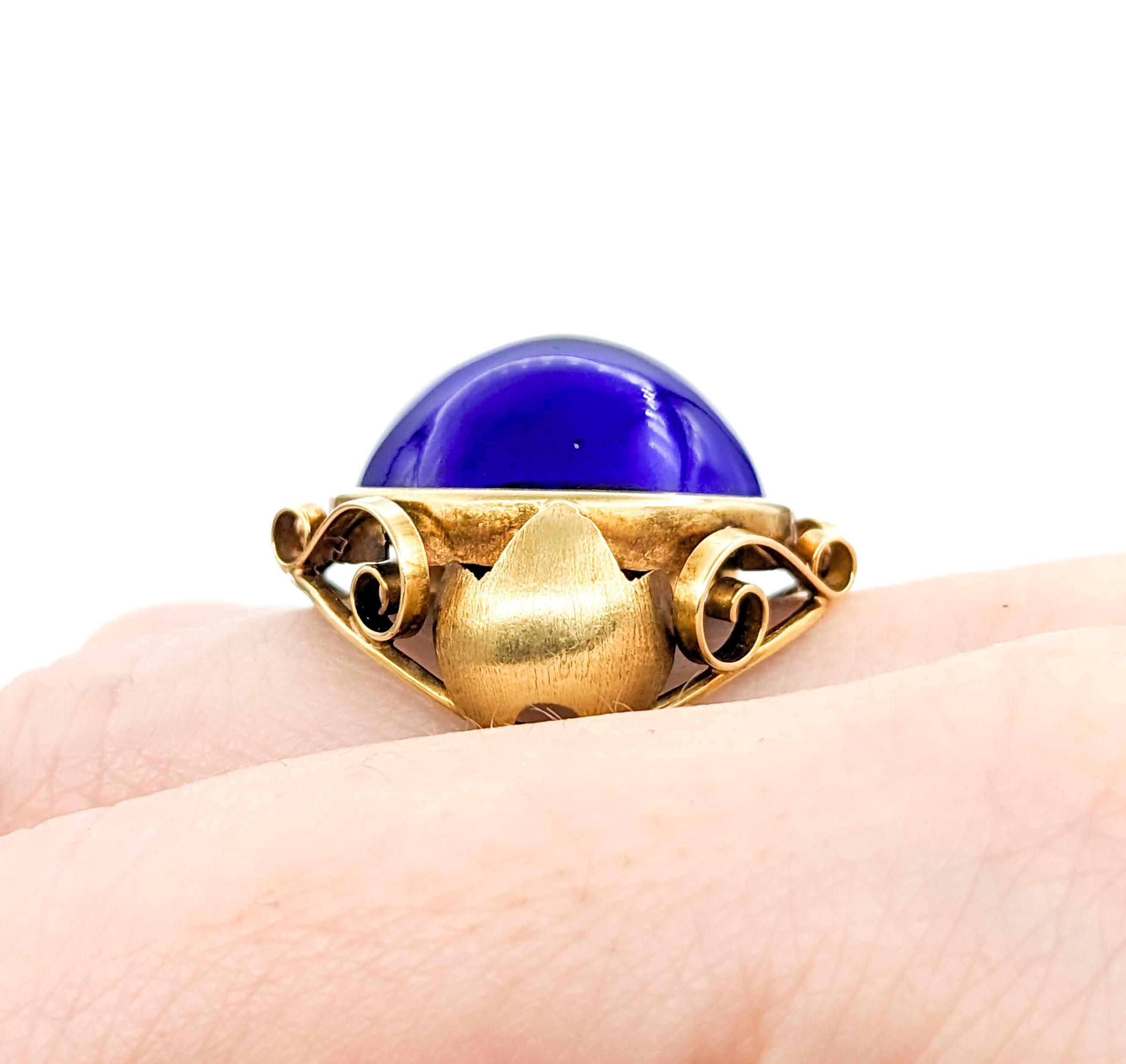 Vintage Blue Enameled Dome Ring In Yellow Gold For Sale 7