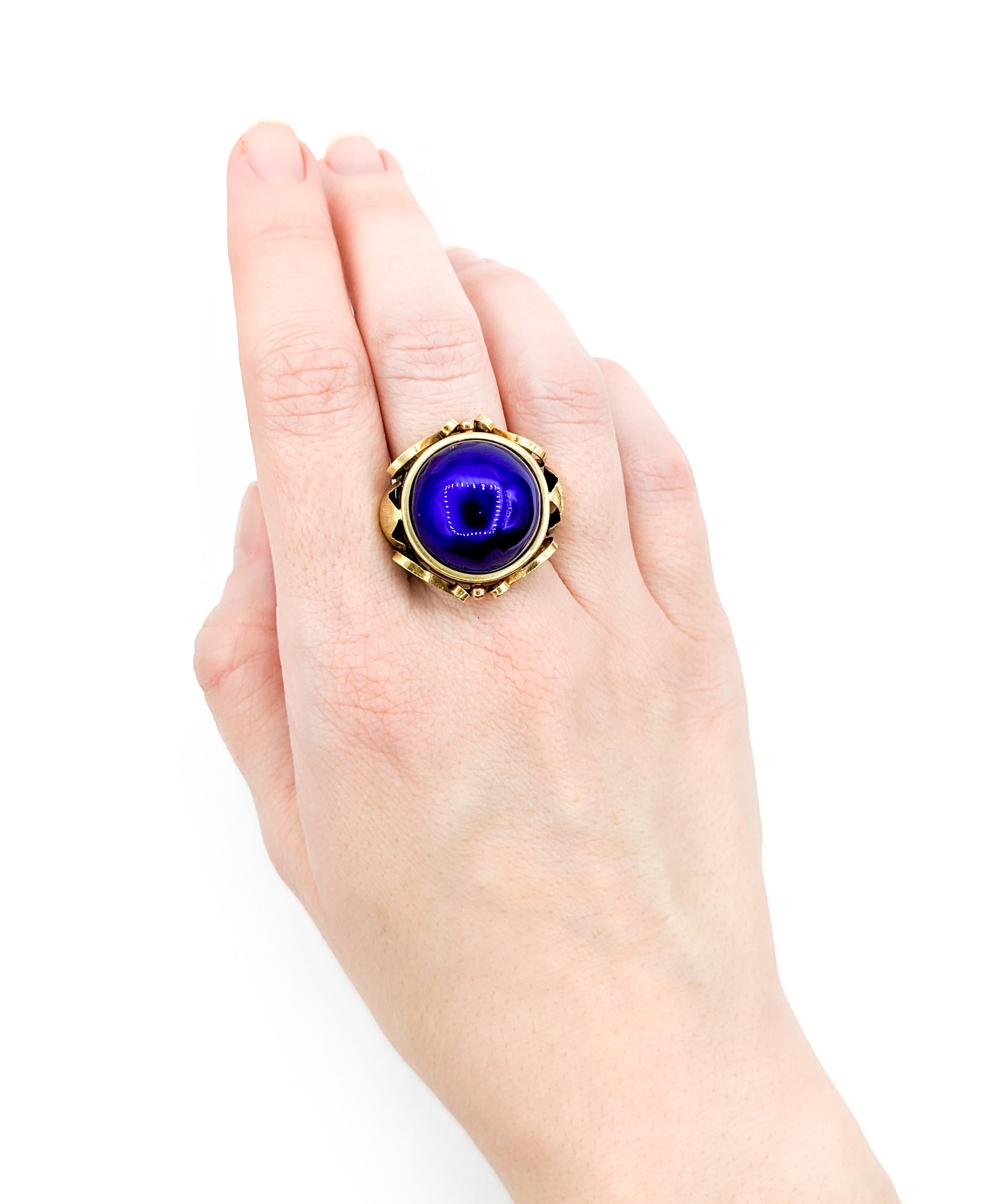 Vintage Blue Enameled Dome Ring In Yellow Gold For Sale 8