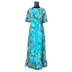 Vintage Blue Floral Dress with Bow