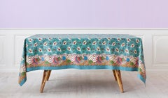 Vintage Blue Floral Patterned Tablecloth in Vintage Textile, France, 1960s